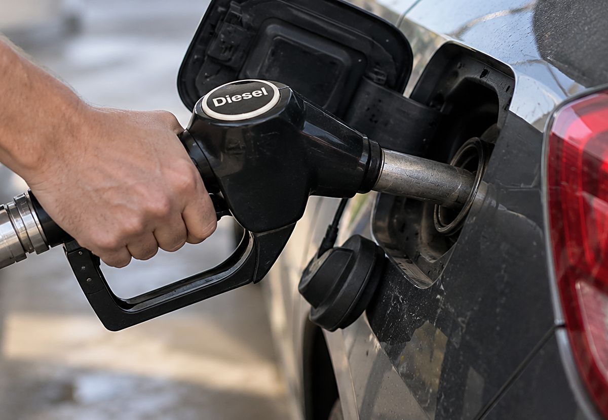 Diesel pump nozzle in a car's fuel filler