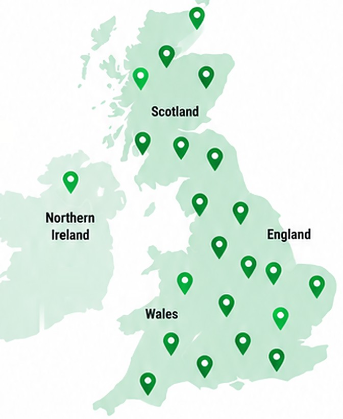 Map of the UK showing Wrong Fuel Doctor coverage across England, Scotland, Wales and Northern Ireland